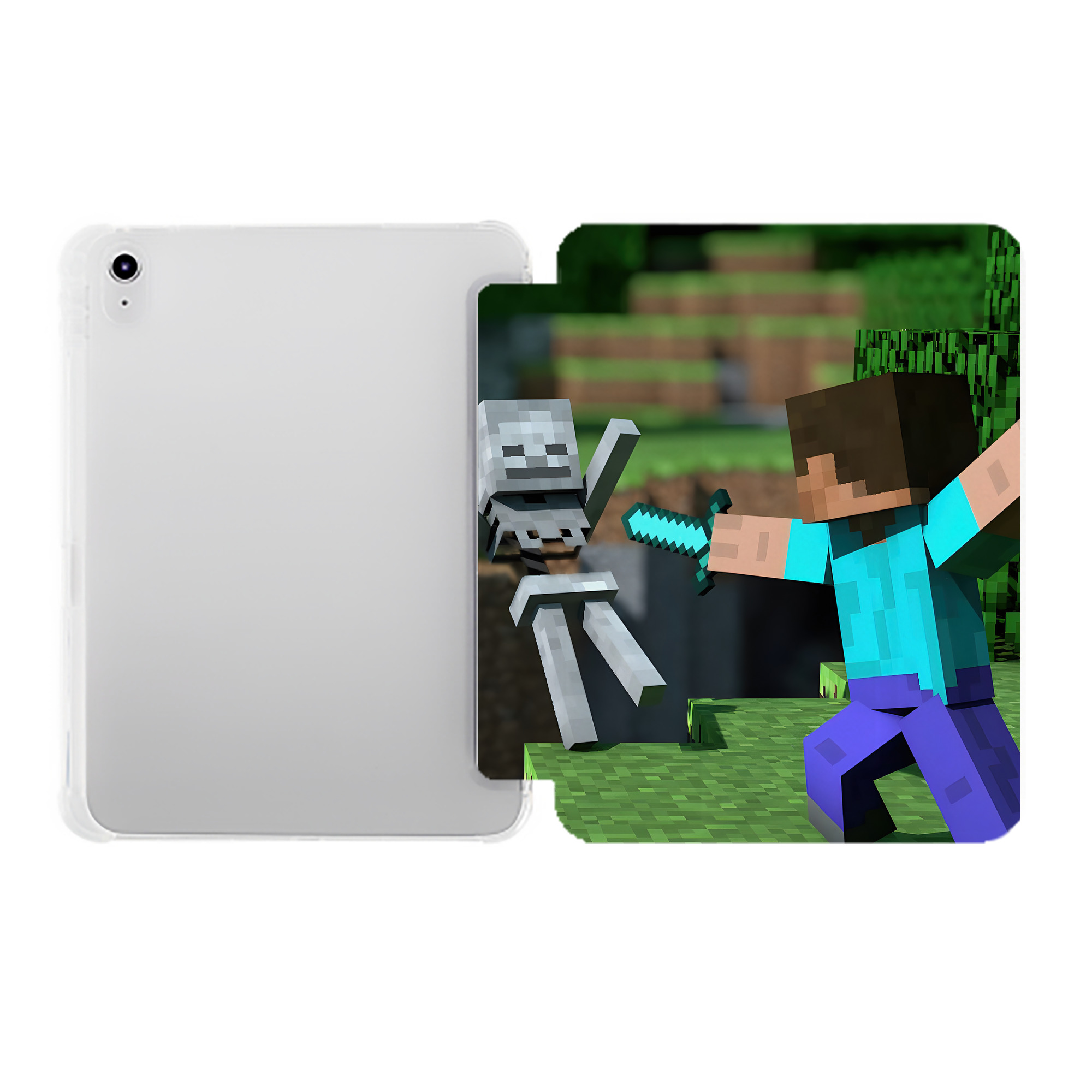 （画像用） マインクラフト ブロックの世界 Minecraft MC Block world IPad ケース ペン収納付き 三つ折りスタンド PUレザー×シリコン 対応機種9.5/10.5/10.9インチ